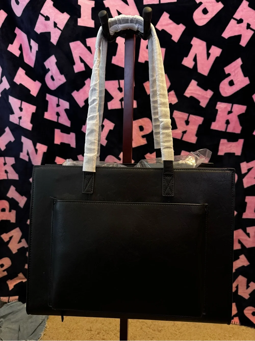 BEIS Black Structured Tote with Front Pocket